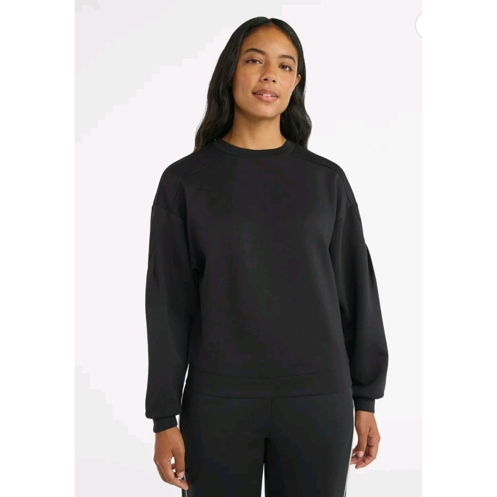 Avia Seamed Scuba Pullover Sweatshirt Crew Black Women Large 12-14 52469 - Picture 2 of 5